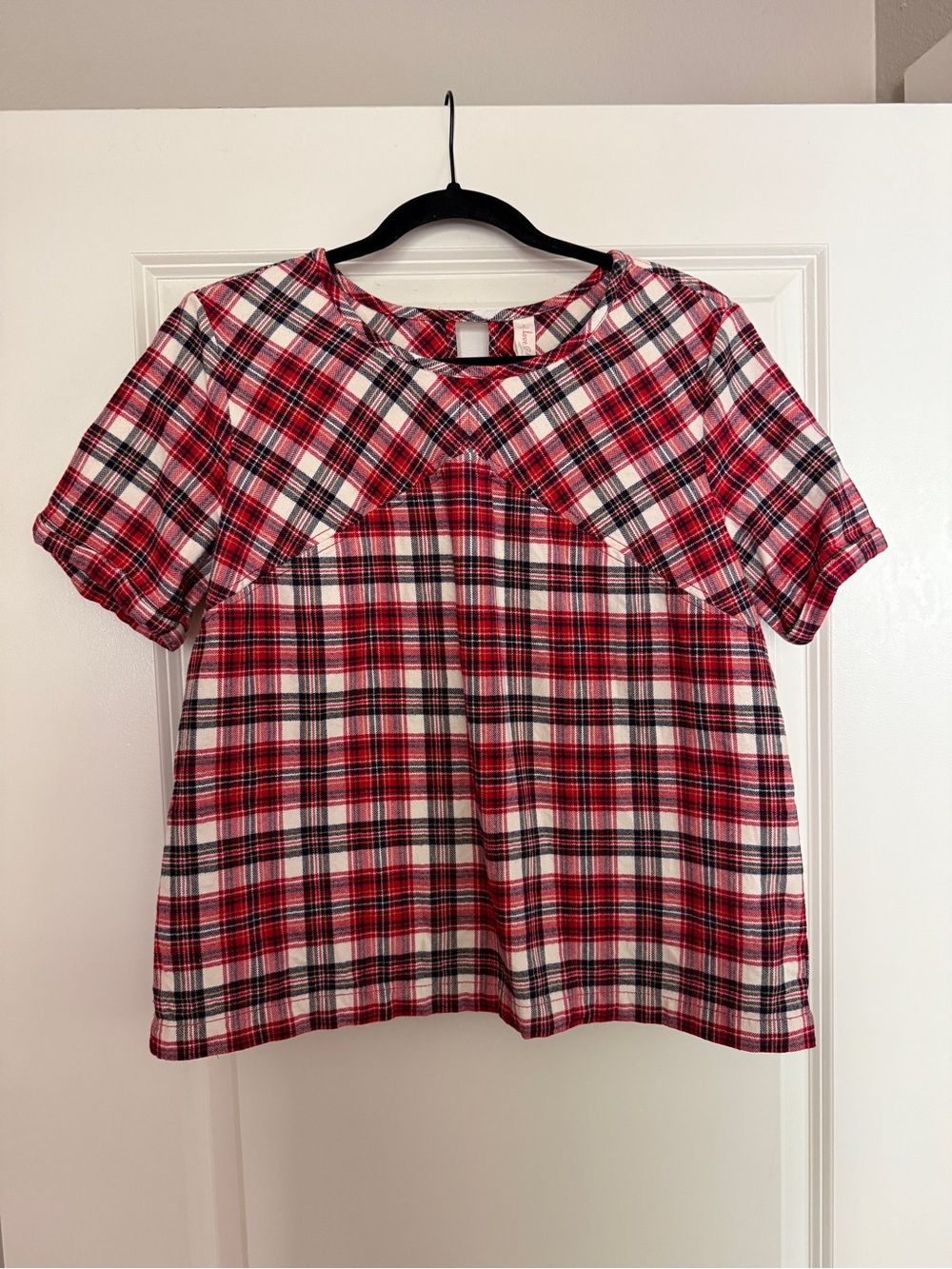 Hanna Andersson Womens Sz L Tailored Boxy Top Plaid Tartan Red Holiday